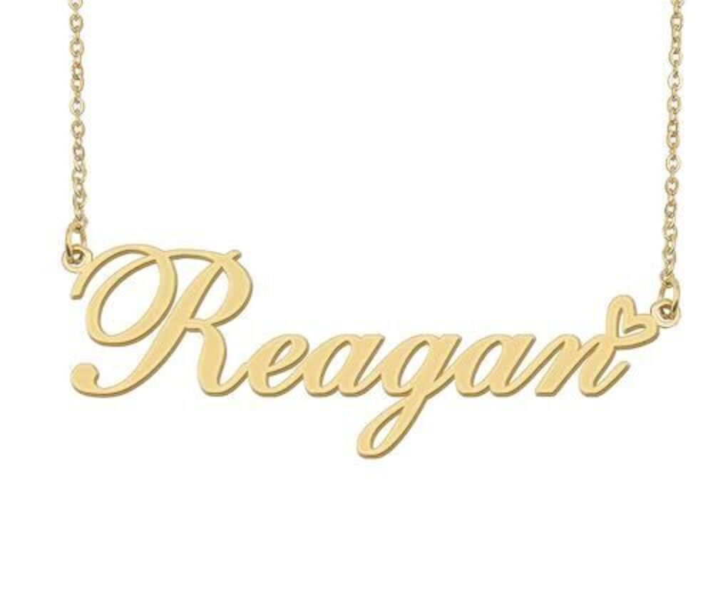 5040 Reagan Name Necklace Heart Charm Pendant 18k Gold Plated Stainless